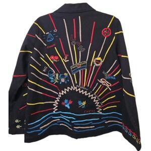 Vtg Chicos Design Embroidered Jean Jacket Artsy Art to Wear Boho Denim Size‎ 1 M